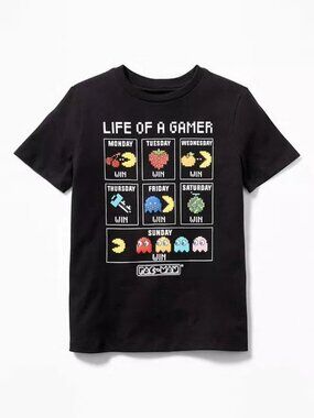 NWT OLD NAVY Pac-Man Arcade Game Life of a Gamer Tees T-Shirt Shirt Boys XL 14
